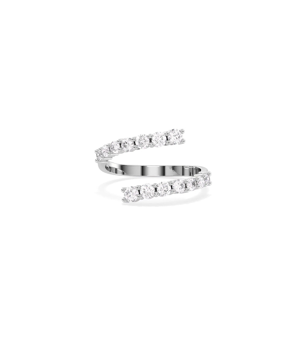 Diamond Bypass Ring in white gold featuring flowing bands with diamond coverage