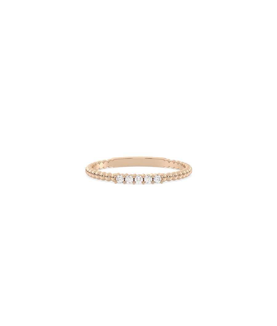 Rose gold 5 Stone Diamond Beaded Band Ring with delicate beaded vintage styling
