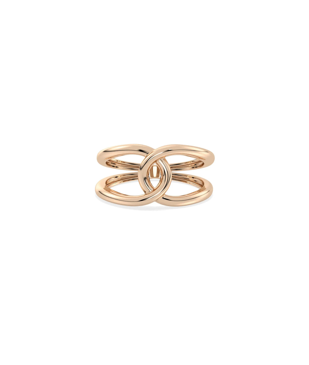 Rose gold twist ring featuring commanding presence and sophisticated curves
