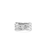 White gold Gold Criss Cross Ring featuring architectural overlapping criss cross pattern