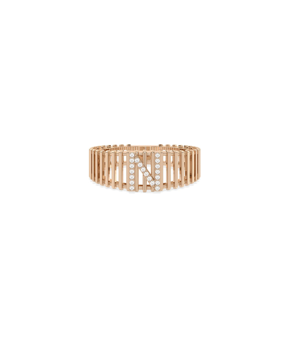 Rose gold Custom Diamond Initial Band Ring with bold personalized letter design