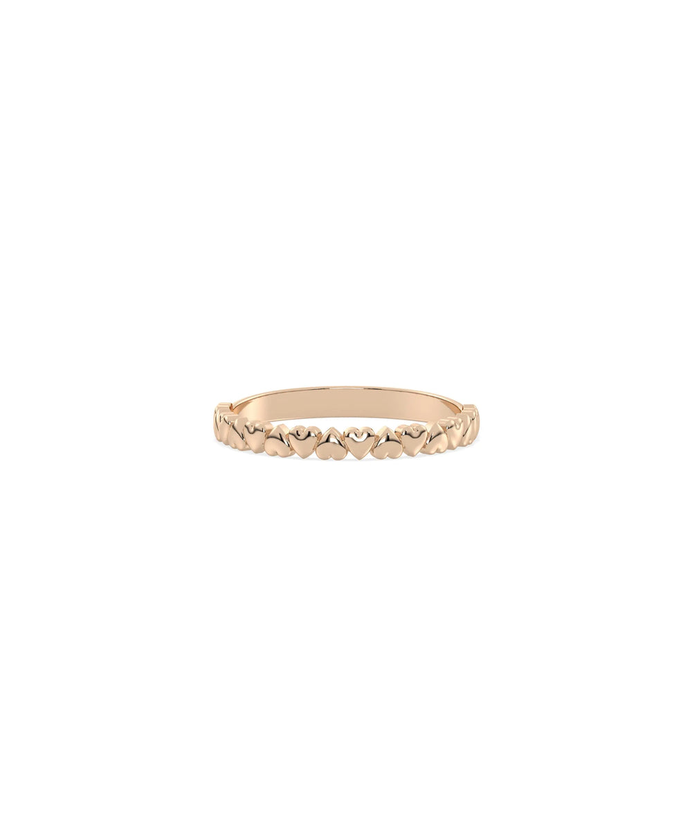 Rose gold heart ring featuring whimsical bubble texture and love symbolism motifs