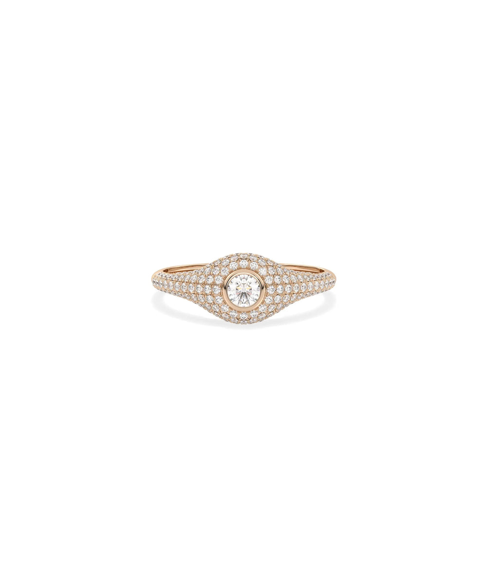 Rose gold Diamond Solitaire and Pave Dome Ring featuring dimensional dome sparkle