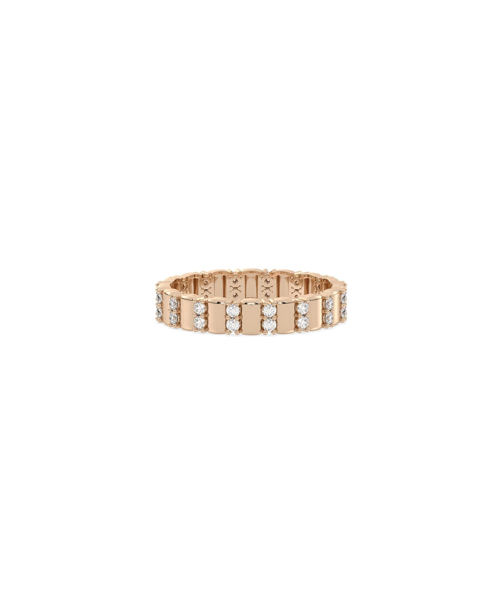 Rose gold 2 Row Diamond Band and Fluted Eternity Ring featuring carved fluted detail