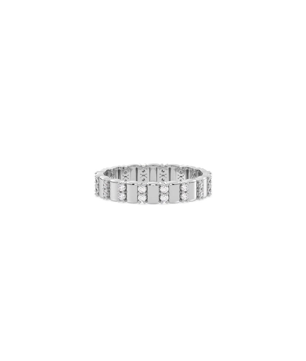2 Row Diamond Band and Fluted Eternity Ring in white gold with textured grooves