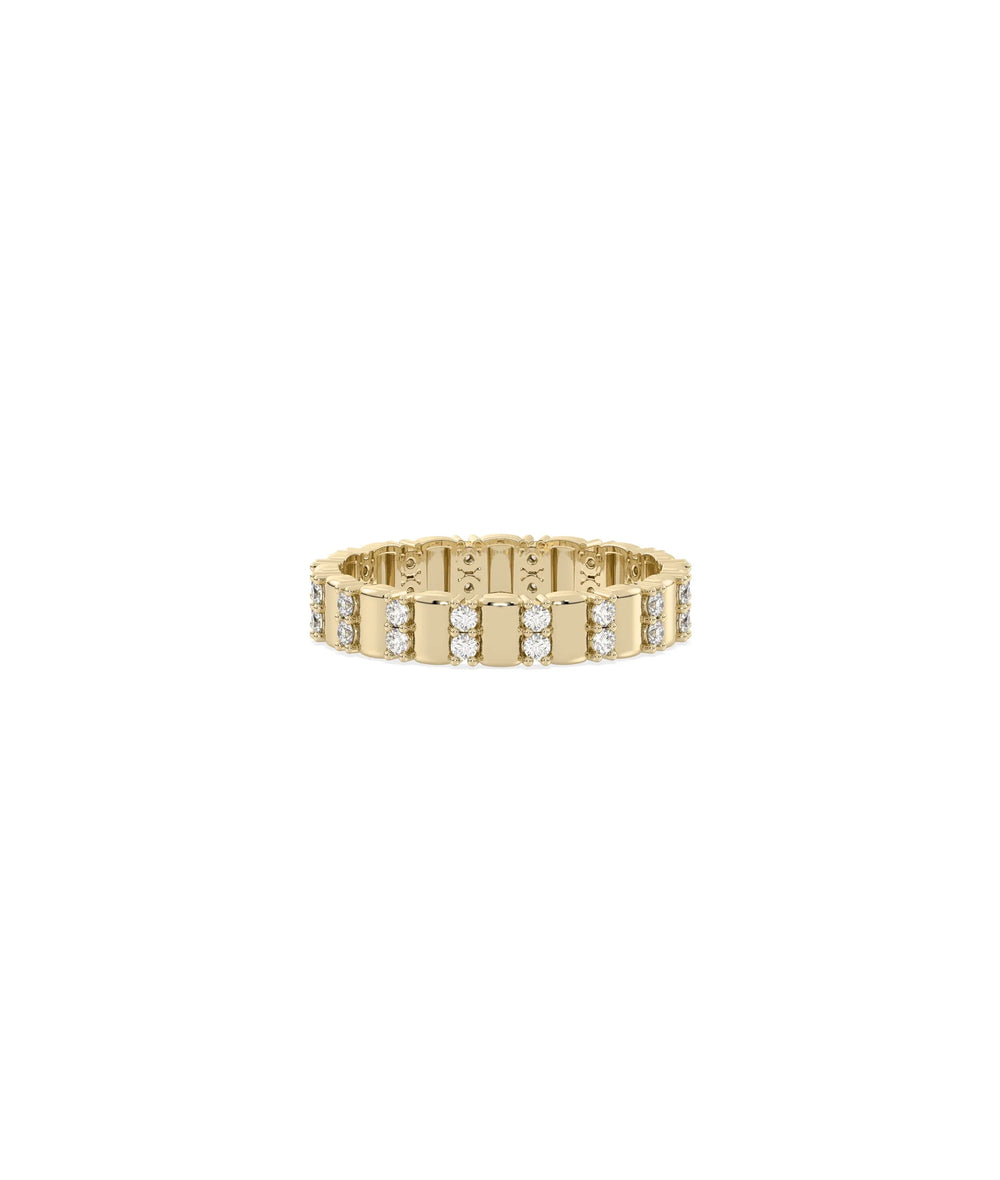 2 Row Diamond Band and Fluted Eternity Ring in yellow gold with dual rows