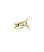 Twist split ring side view displaying 15mm width and open-ended flowing silhouette