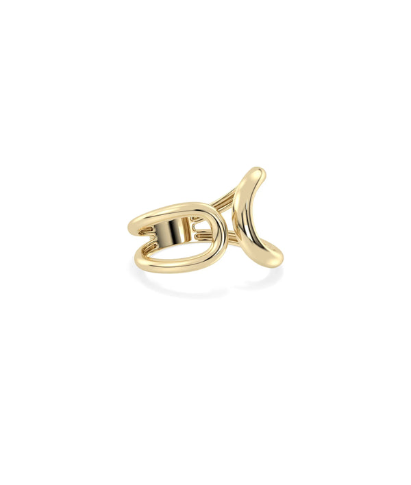 Twist split ring side view displaying 15mm width and open-ended flowing silhouette alternate view