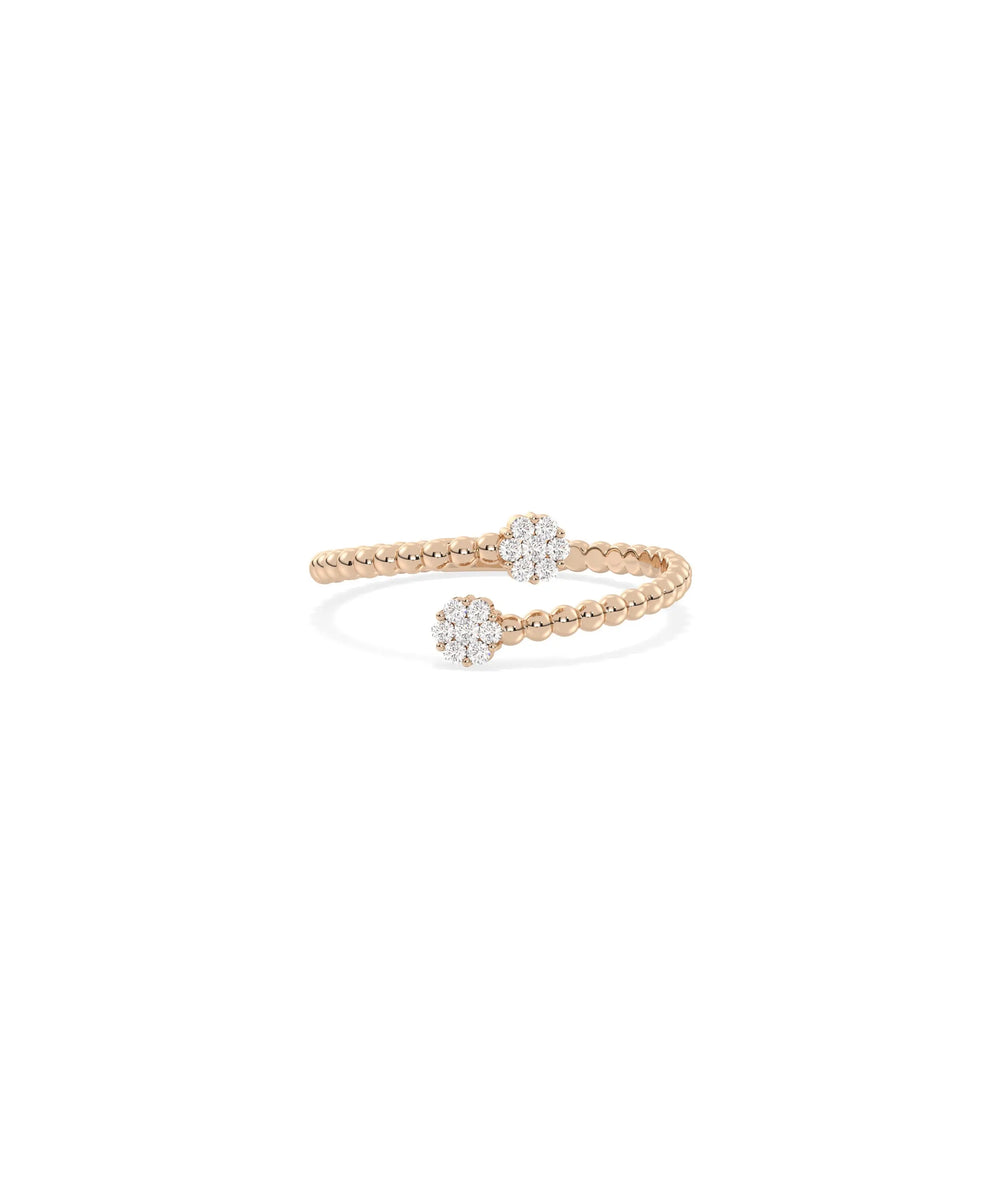 Rose gold Beaded Gold and Diamond Bypass Cluster Ring featuring beaded crossing bands