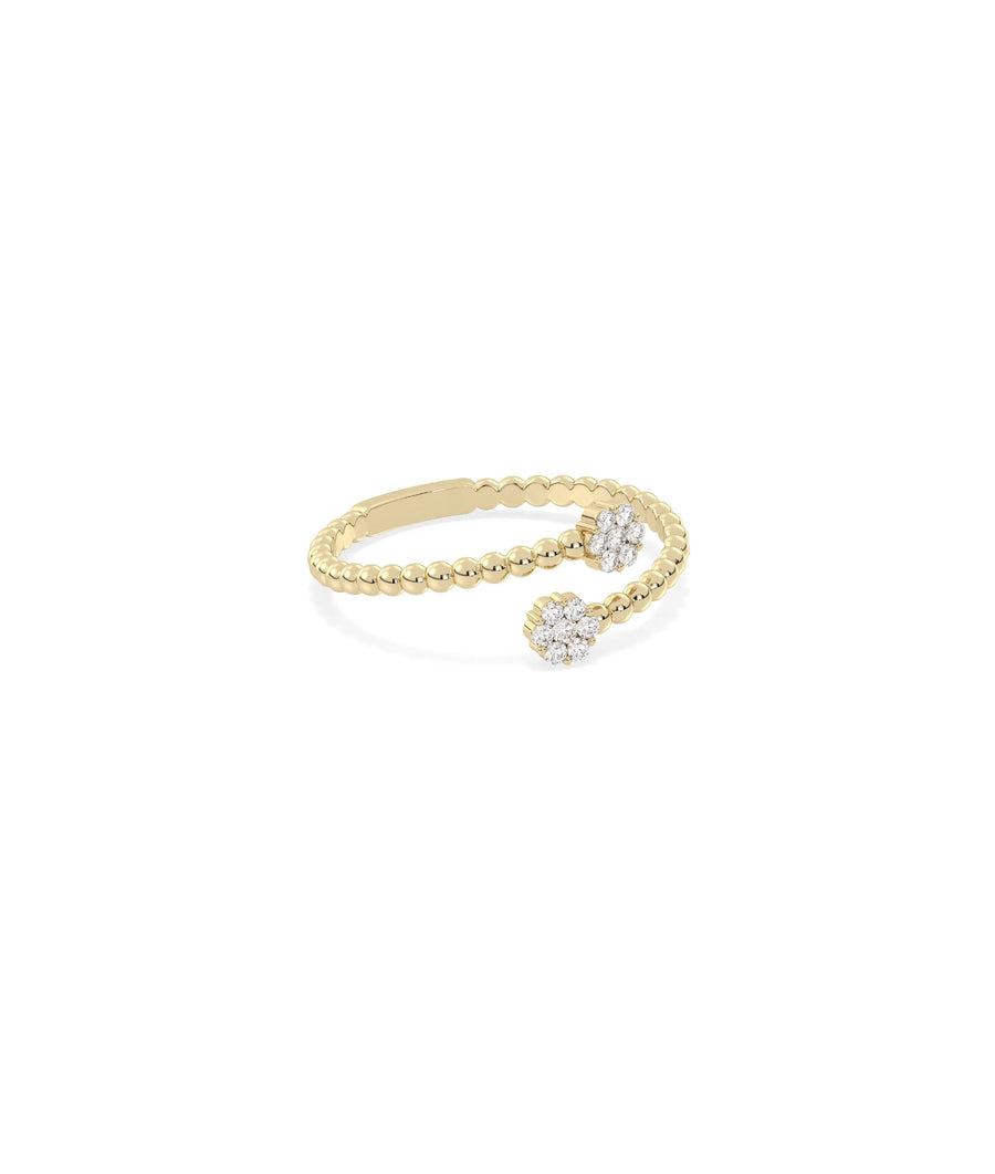 Side view of Beaded Gold and Diamond Bypass Cluster Ring showing 1.7mm width detail