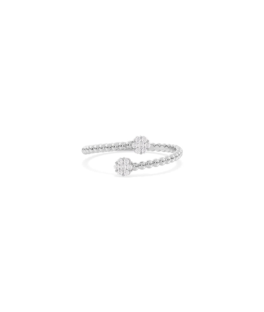 Beaded Gold and Diamond Bypass Cluster Ring in white gold with textured bypass bands