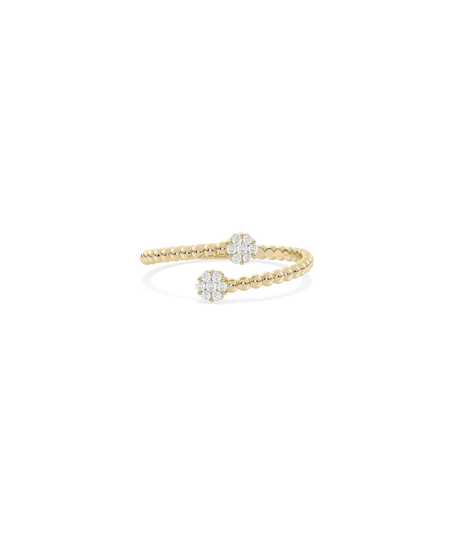 Beaded Gold and Diamond Bypass Cluster Ring in yellow gold with cluster and beading