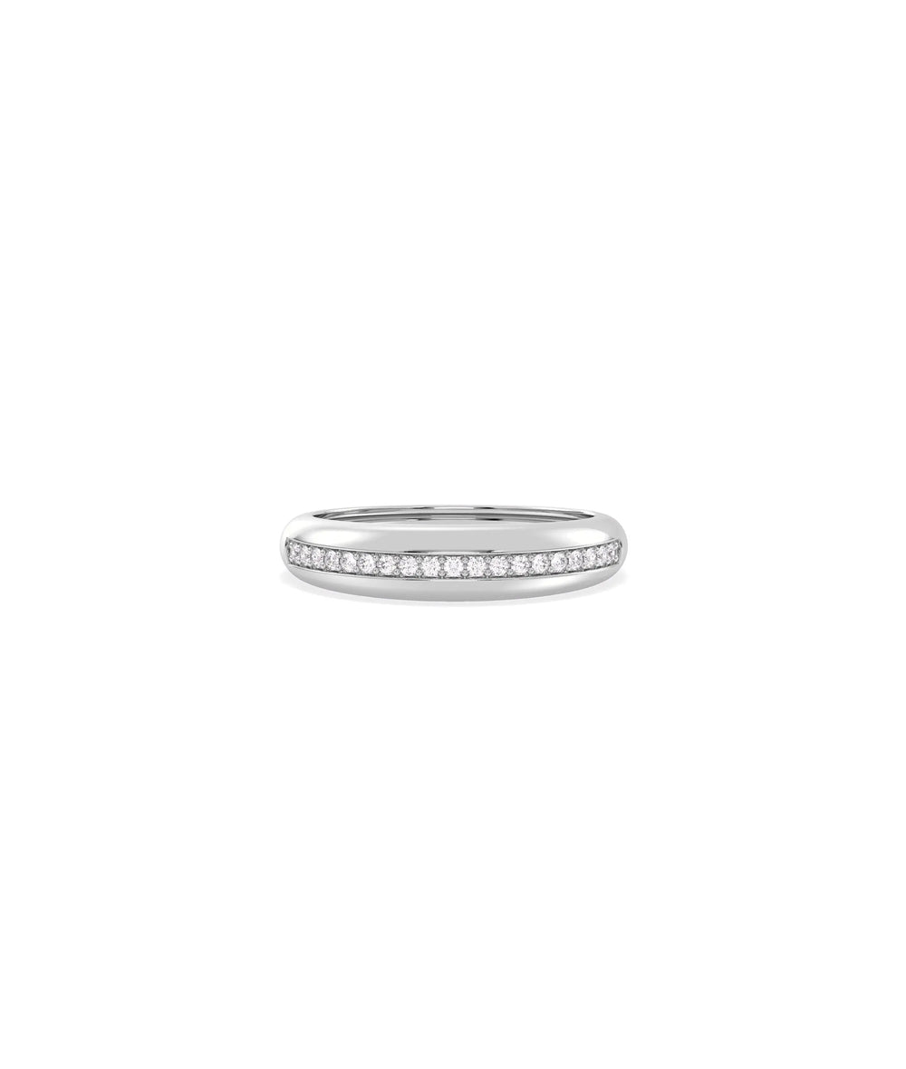 Diamond Single Line Dome Ring in white gold featuring architectural dome with diamonds