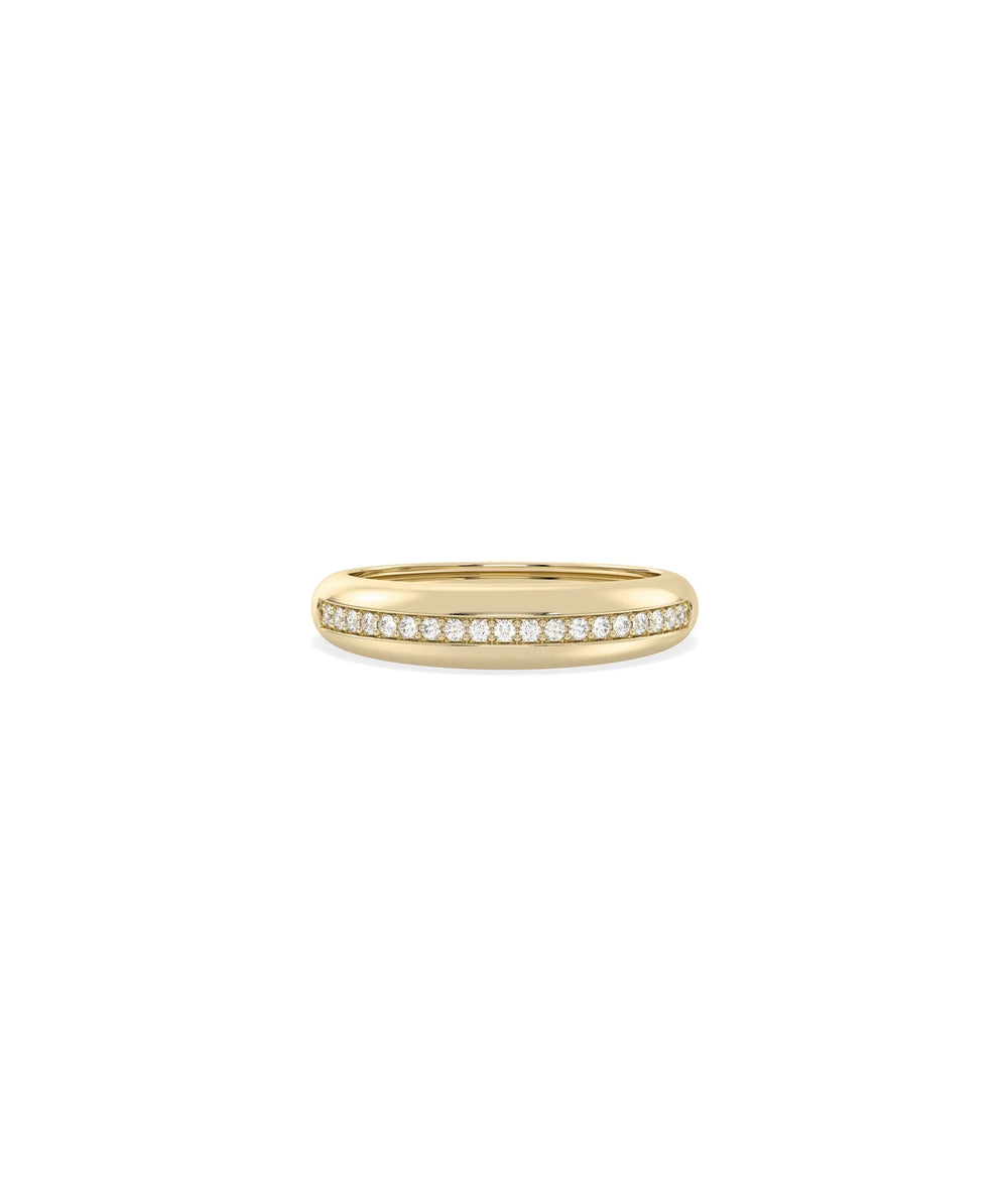 Diamond Single Line Dome Ring in yellow gold with raised dome and diamond row