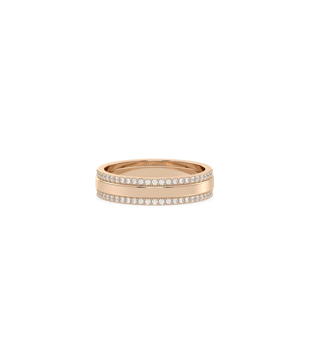 Rose gold 2 Line Diamond Eternity Band Ring featuring dual row diamond coverage