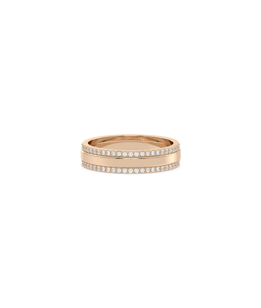 Rose gold 2 Line Diamond Eternity Band Ring featuring dual row diamond coverage