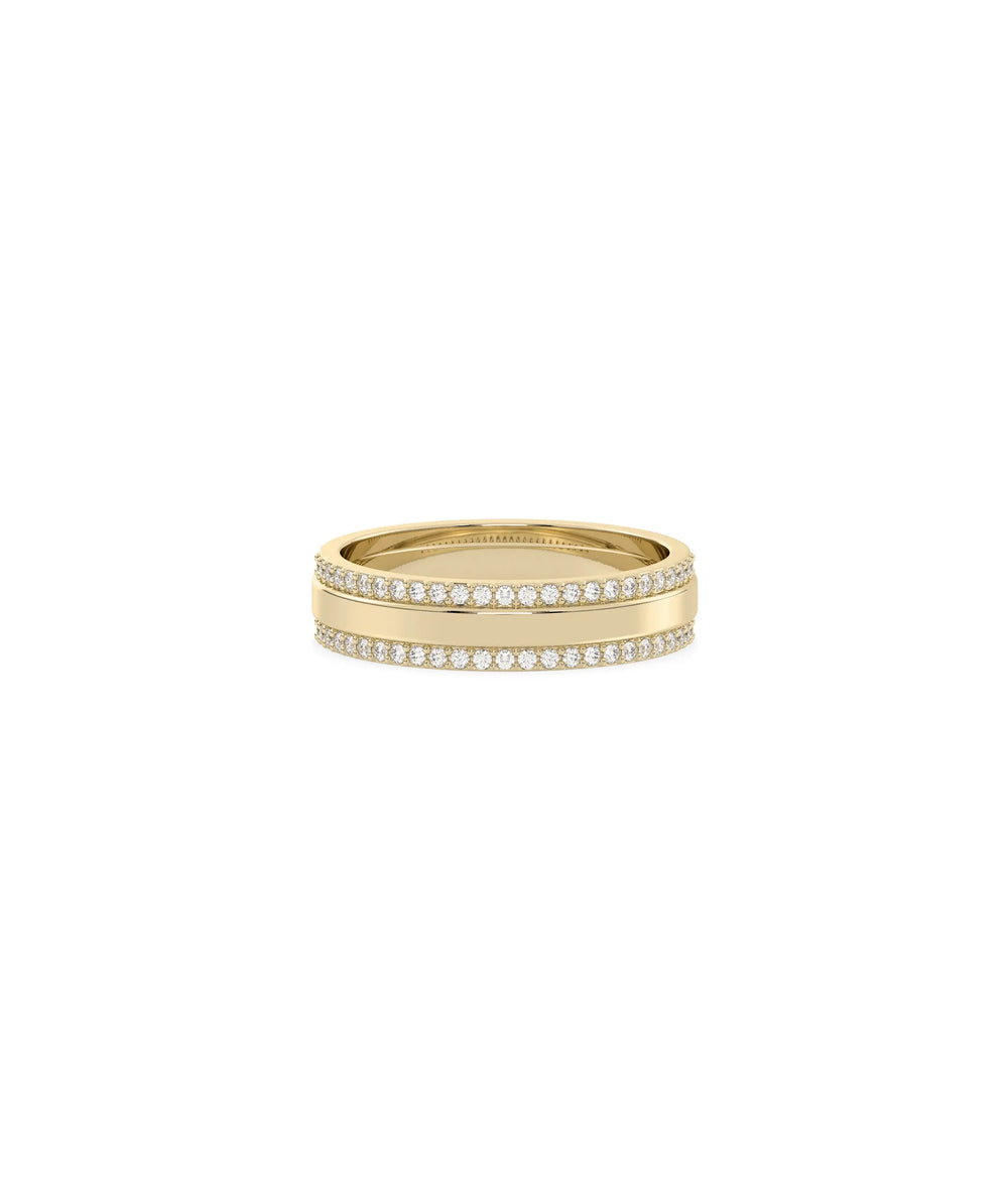 2 Line Diamond Eternity Band Ring in yellow gold with dual diamond rows