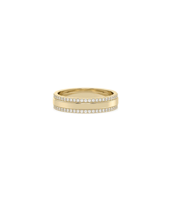 2 Line Diamond Eternity Band Ring in yellow gold with dual diamond rows