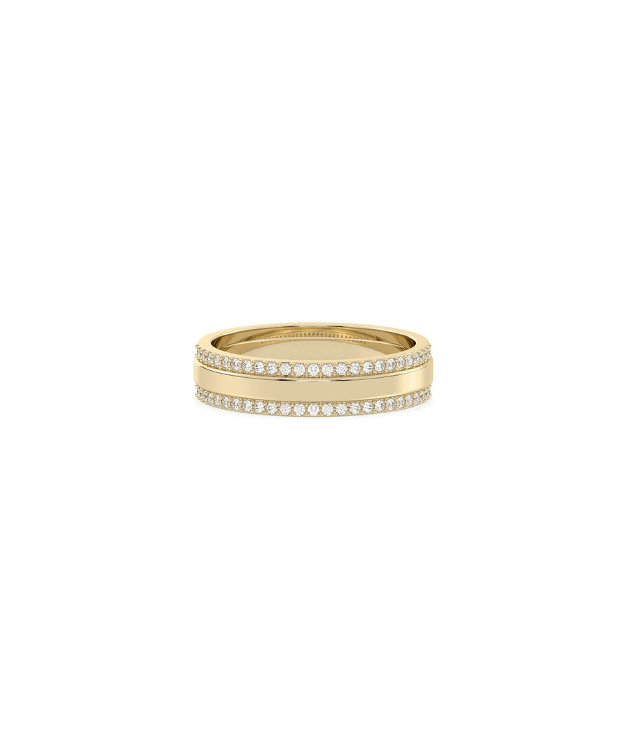 2 Line Diamond Eternity Band Ring in yellow gold with dual diamond rows