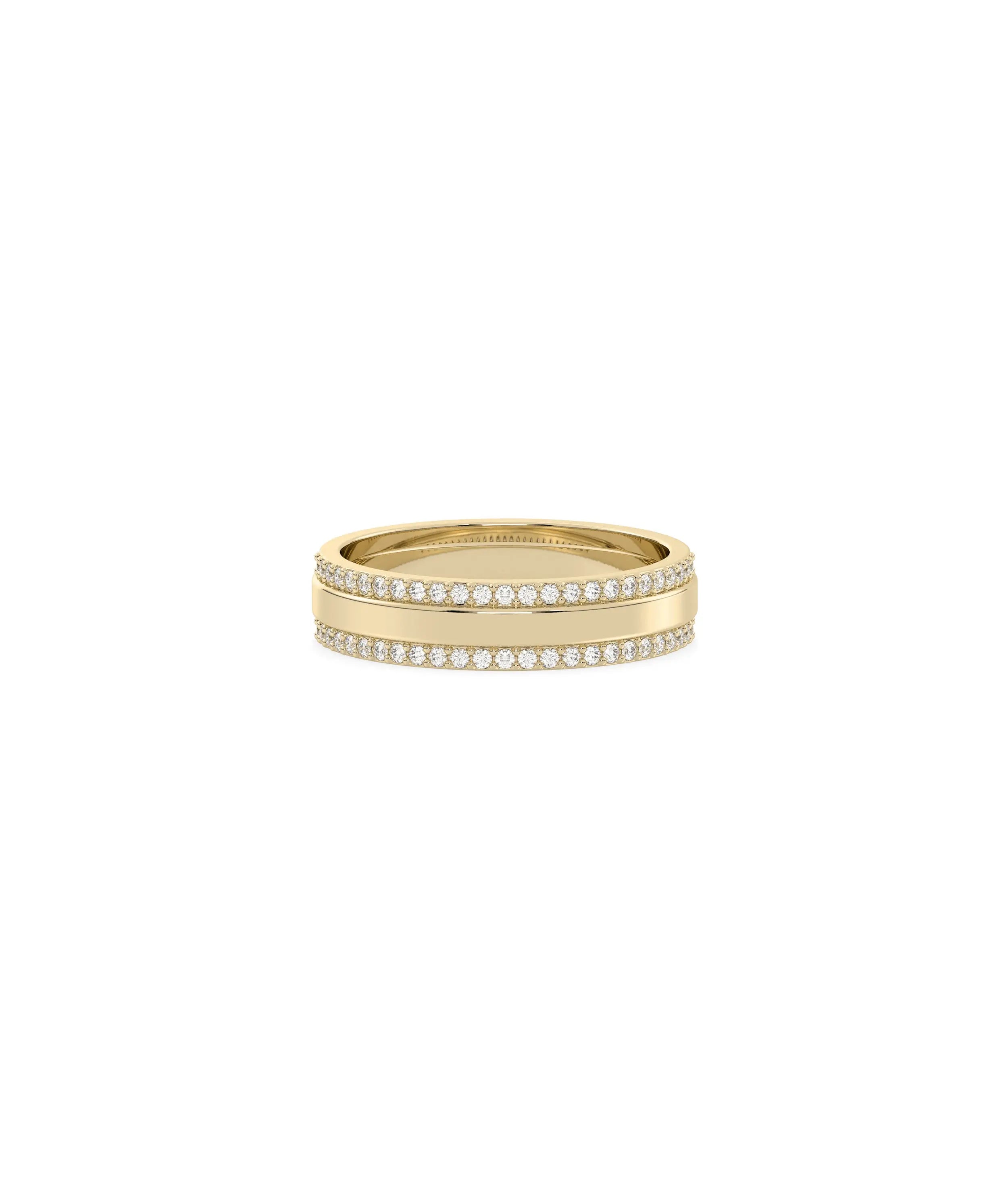 2 Line Diamond Eternity Band Ring in yellow gold with dual diamond rows
