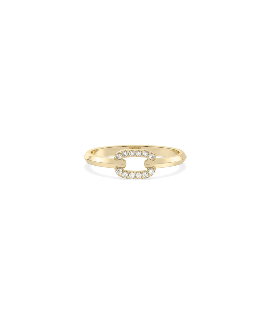 Diamond Link Band Ring in yellow gold with chain-link pattern and diamonds