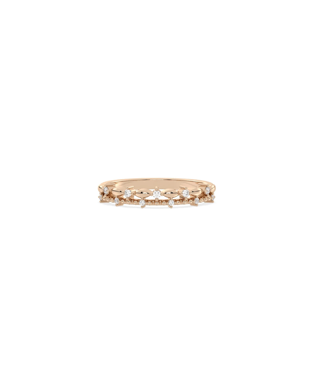 Rose gold station band ring featuring two rows of sparkling diamonds