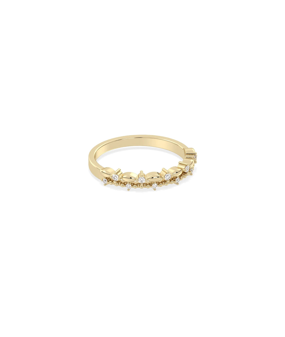 Diamond station ring side view displaying 2.50mm width and delicate profile