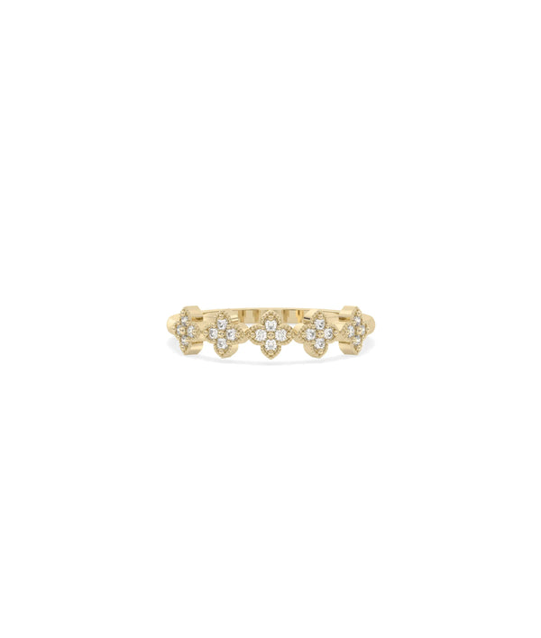 Diamond Clover Band Ring yellow gold front view showcasing 5mm lucky clover design
