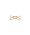 Rose gold criss cross ring featuring bold intersecting bands with diamonds
