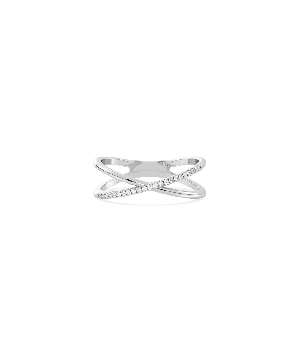 Diamond Line Criss Cross Ring white gold with continuous sparkling diamond lines