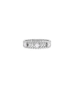 Diamond Bezel Station and Gold Chevron Band Ring white gold with angular chevron detail