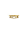 Diamond Bezel Station and Gold Chevron Band Ring yellow gold showcasing V-shaped pattern