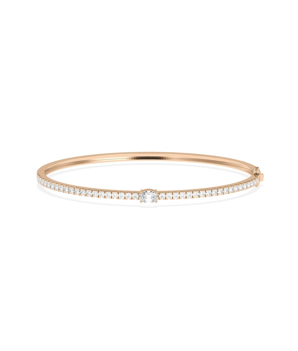 Diamond Line Bangle with Solitaire - 79e | Everyday 14K Gold Jewelry