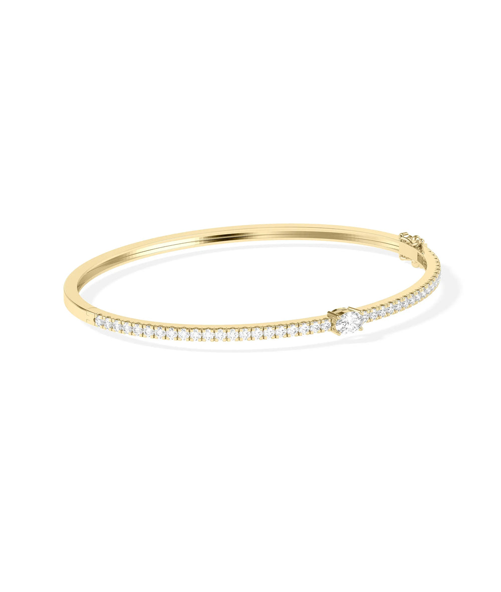 Diamond Line Bangle with Solitaire - 79e | Everyday 14K Gold Jewelry