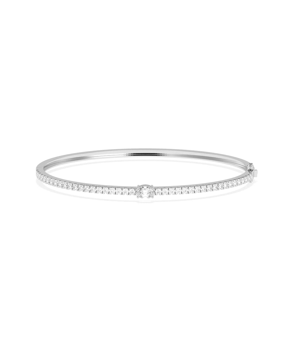 Diamond Line Bangle with Solitaire - 79e | Everyday 14K Gold Jewelry