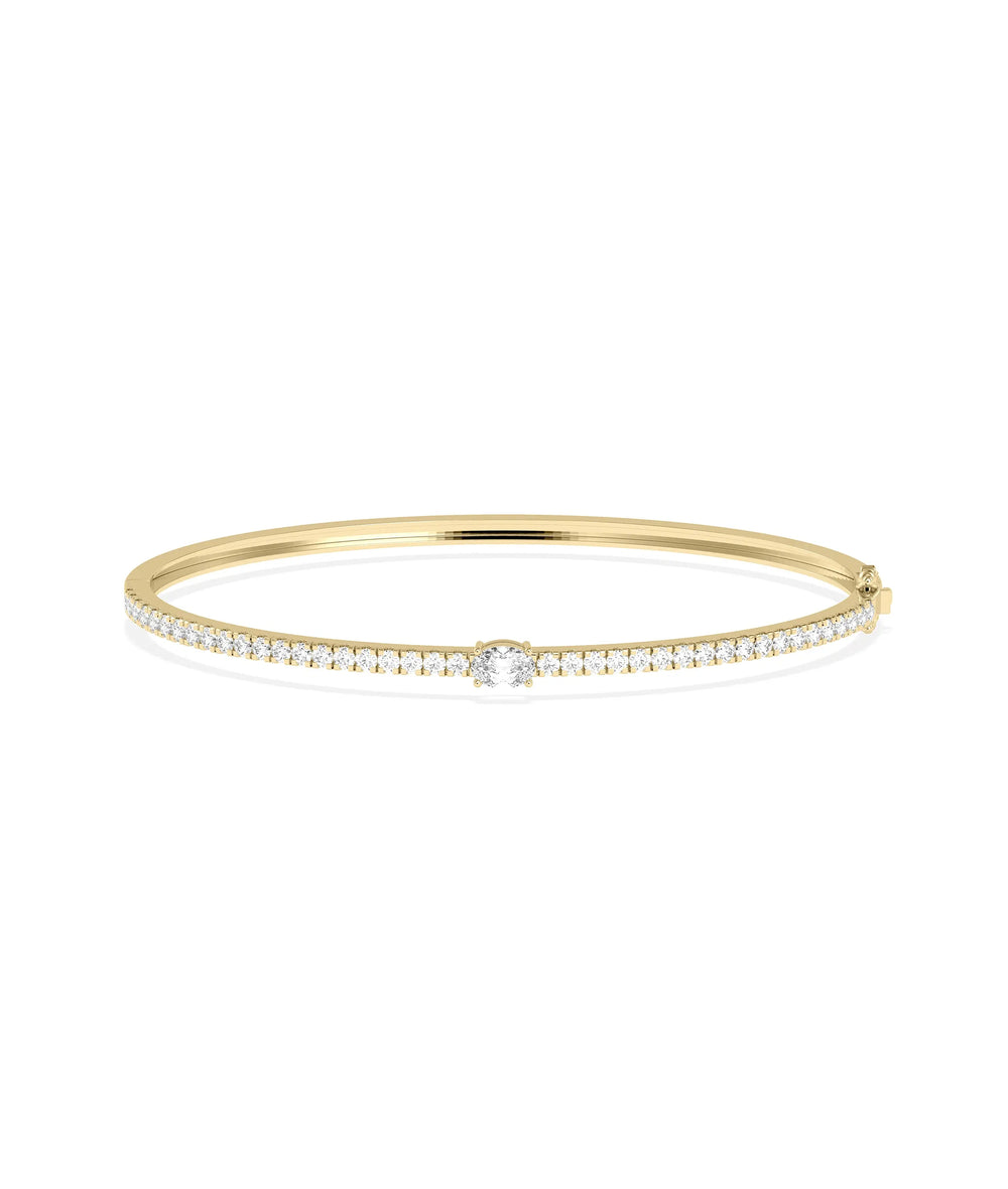 Diamond Line Bangle with Solitaire - 79e | Everyday 14K Gold Jewelry