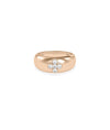 Rose gold clover ring featuring dome shape and clustered diamond petals