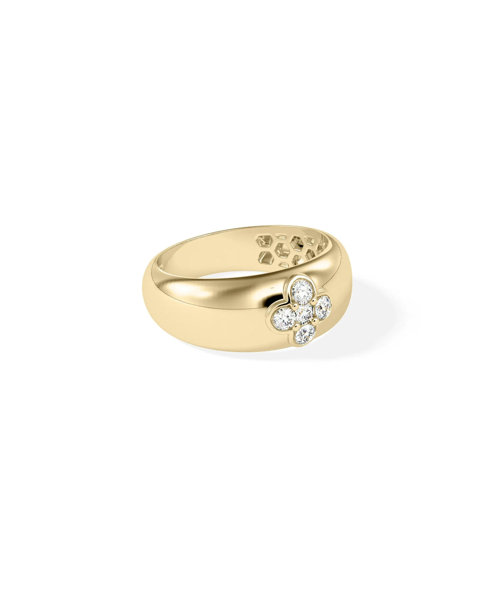 Clover dome ring side profile displaying 8mm width and raised dimensional shape