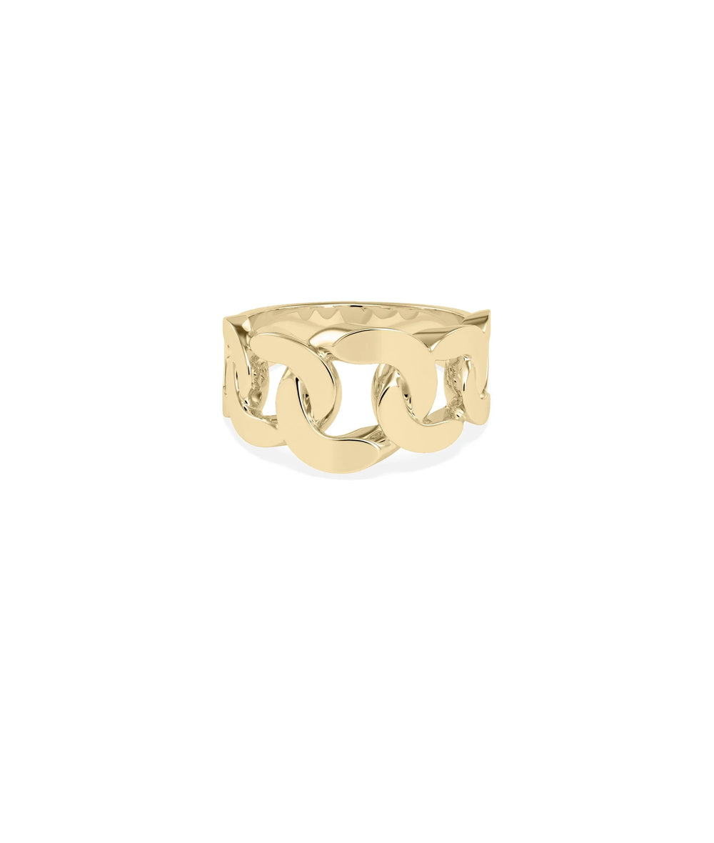 Gold Curb Link Ring in yellow gold with bold chain-inspired curb link design