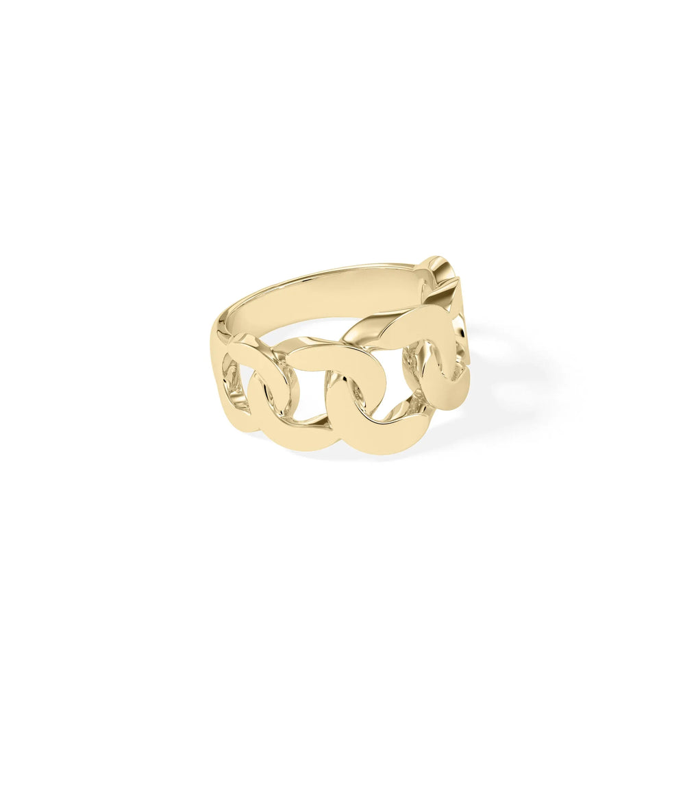 Side view Gold Curb Link Ring showing substantial 12.5mm link length and dimension