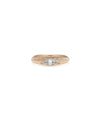 Rose gold fluted band ring featuring marquise diamonds and architectural steps