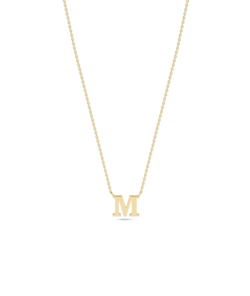 Gold Initial Necklace in yellow gold front view with personalized letter pendant