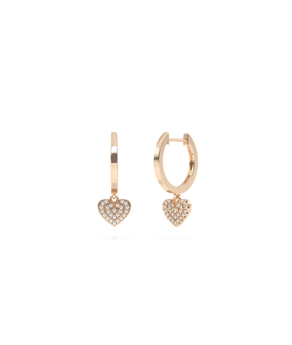 Gold Hoop Earring with Diamond Pave Heart Dangle Earring - 79e | Everyday 14K Gold Jewelry