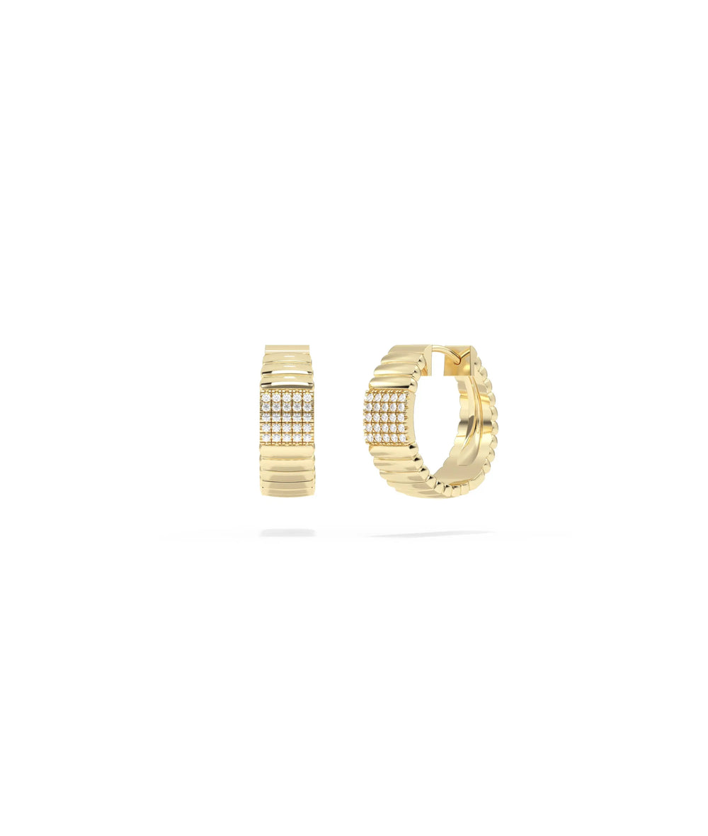 Diamond Pave Cushion Fluted Hoop Earring - 79e | Everyday 14K Gold Jewelry