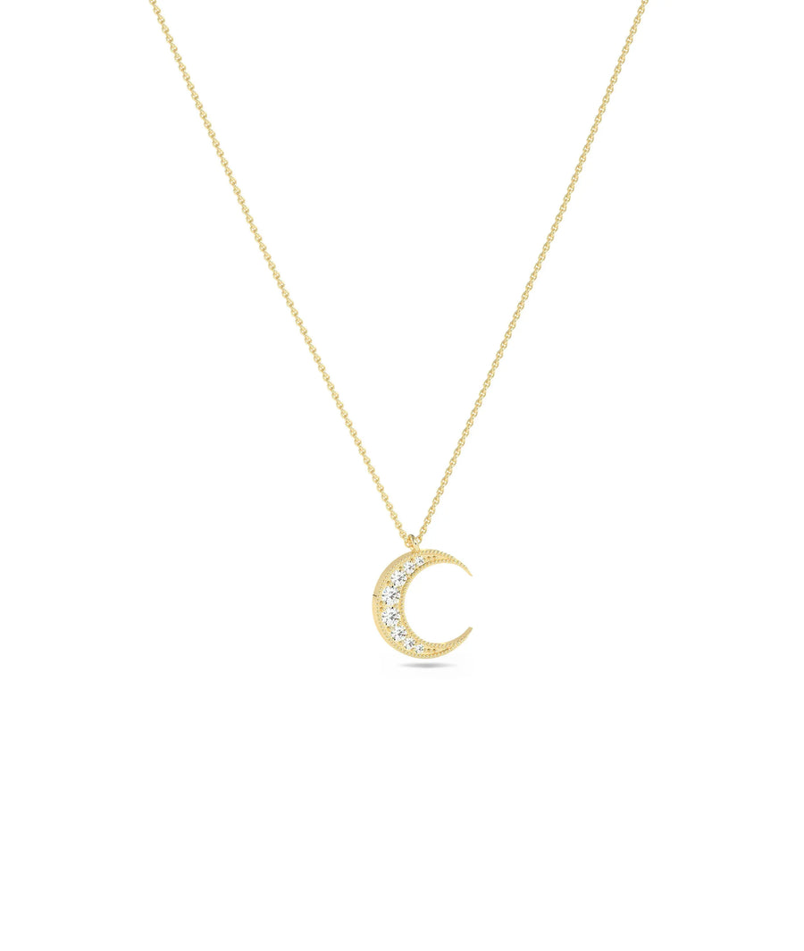 Crescent moon star burst diamonds 15mm 0.10 ctw close-up