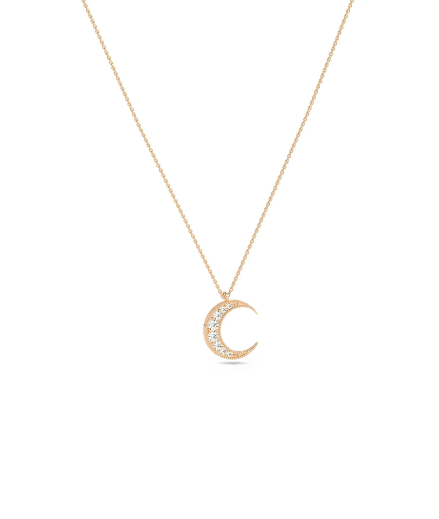 Rose gold Diamond Star Burst Crescent featuring cosmic sparkle