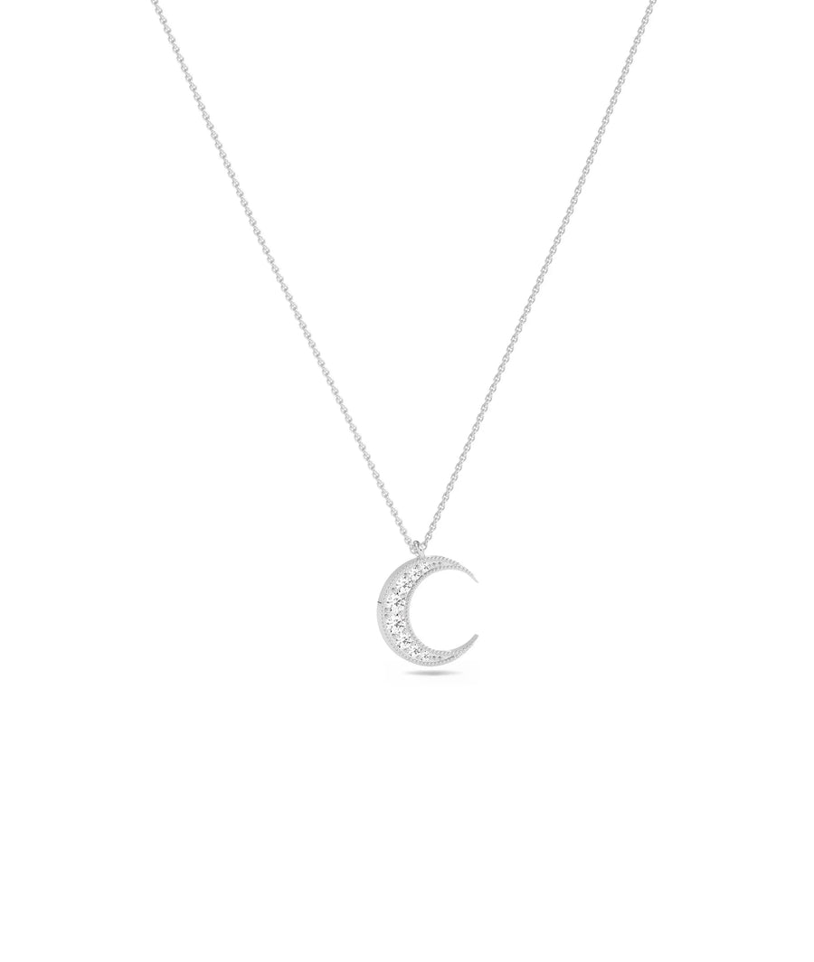 White gold Diamond Star Burst Crescent celestial design