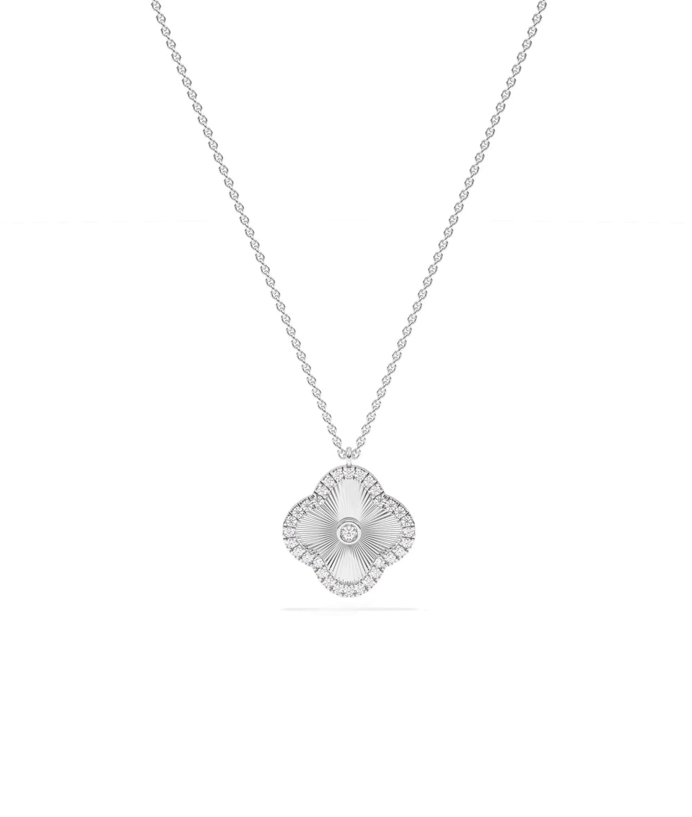White gold Diamond Fluted Clover Charm textured design