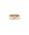 Rose gold wide band ring featuring cluster diamonds and intricate fluted texture