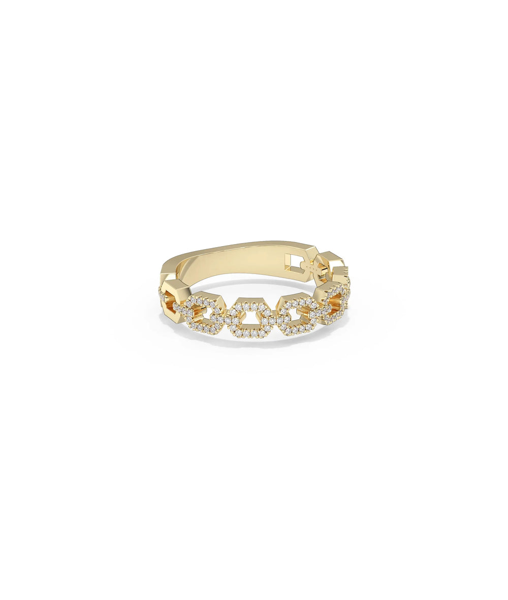 Pave link ring side profile displaying detailed chain pattern and diamond settings